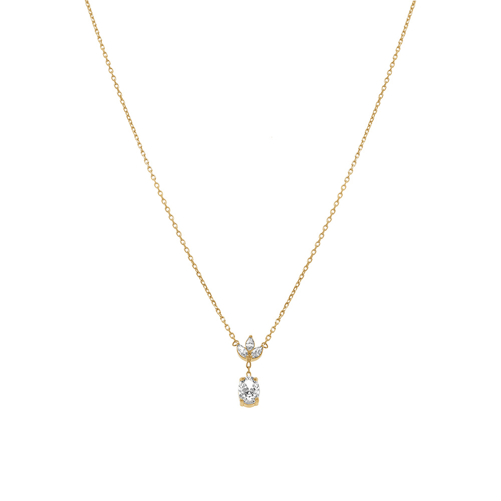 Collier en plaqu� or goutte avec  oxydes blanc  - 38+4cm - Vue 2
