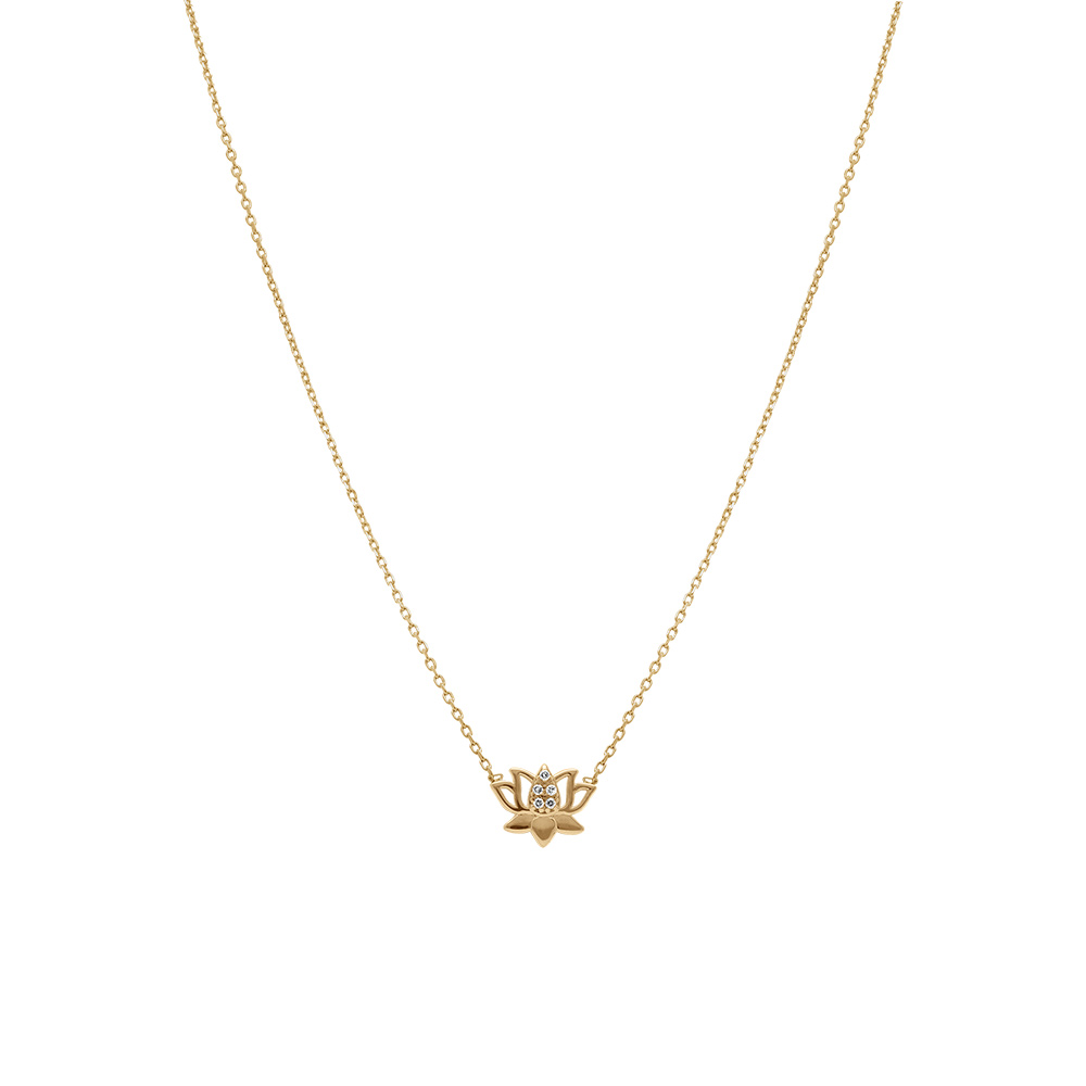 Collier en plaqu� or fleur de lotus avec oxydes blancs - 38+4cm - Vue 2