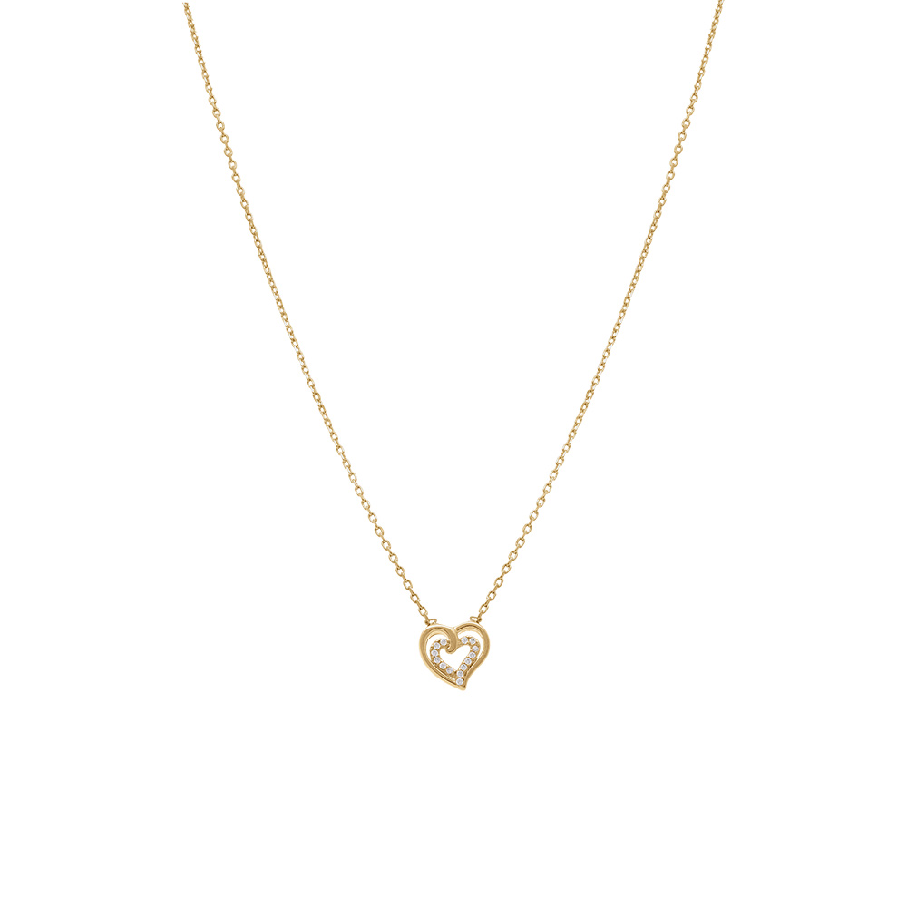 Collier en plaqu� or double coeur avec oxydes blancs - 38+4cm - Vue 2