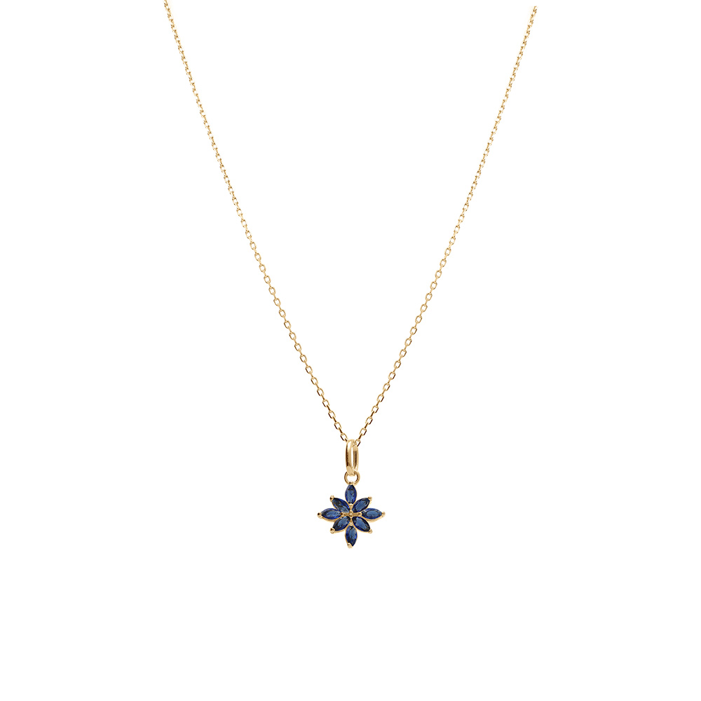Collier en plaqu� or pendentif fleur d\'oxydes bleu - 38+4cm - Vue 2