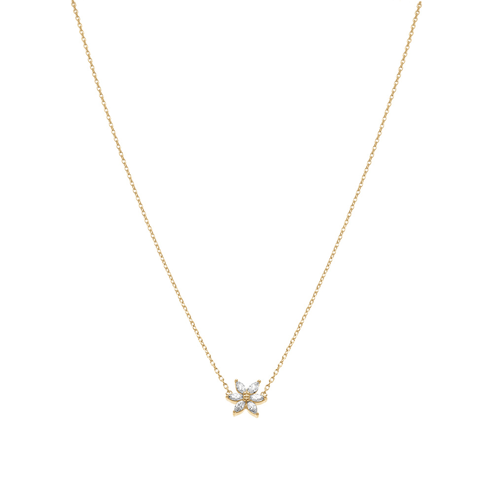 Collier en plaqu� or fleur avec oxydes blancs - 38+4cm - Vue 2