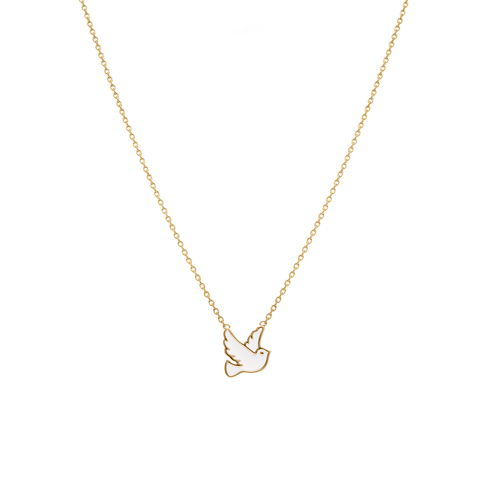 Collier en  plaqu� or colombe en r�sine blanche - 38+4cm - Vue 2