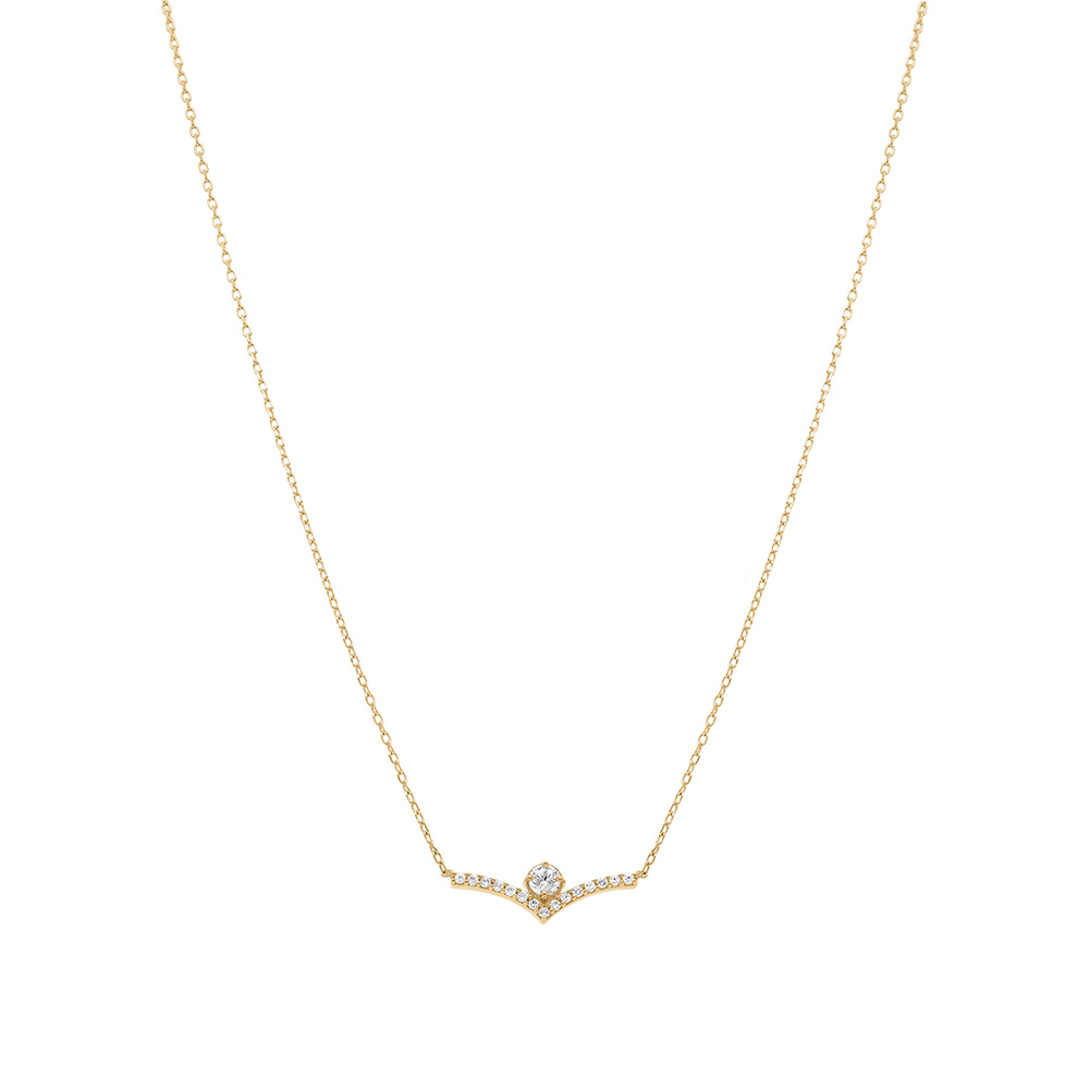 Collier en plaqu� or avec pierre centrale et oxydes blancs sertis - 38+4cm - Vue 2