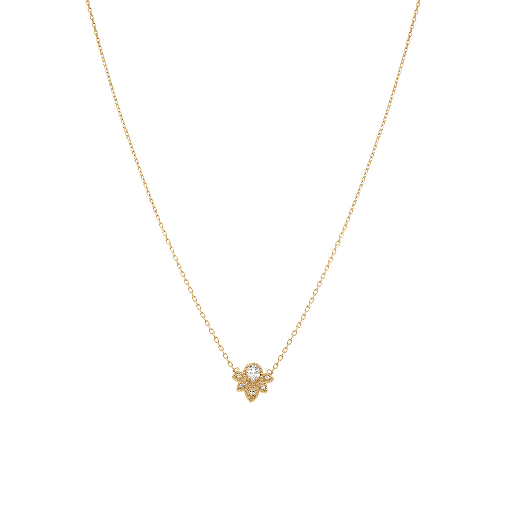 Collier en plaqu� or design floral avec oxydes blancs - 38+4cm - Vue 2