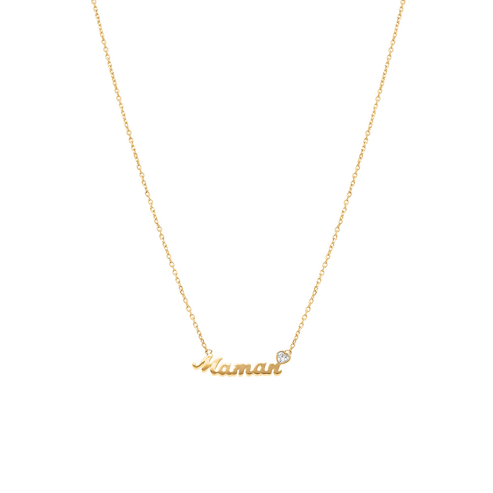 Collier en plaqu� or maman coeur avec oxyde blanc - 38+4cm - Vue 2