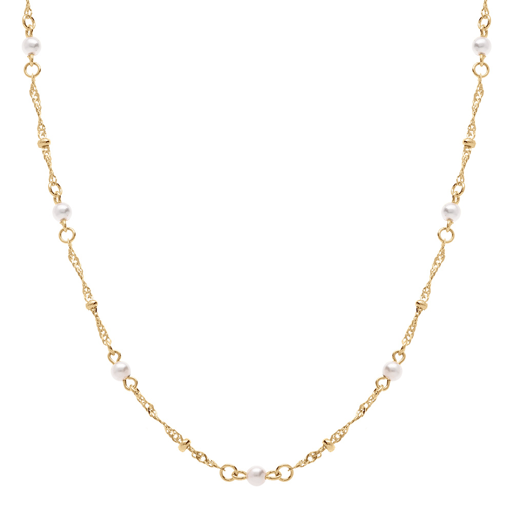 Collier en plaqu� or twist et perles blanches imitation - 40+7cm - Vue 2