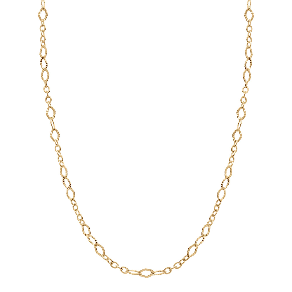 Collier en plaqu� or mailles ovales diamant�es - 40+7cm - Vue 2