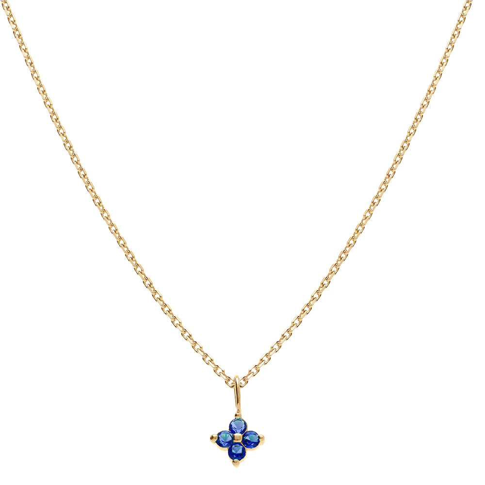 Collier en plaqu� or pendentif fleur d\'oxydes bleus -  38+4cm - Vue 2