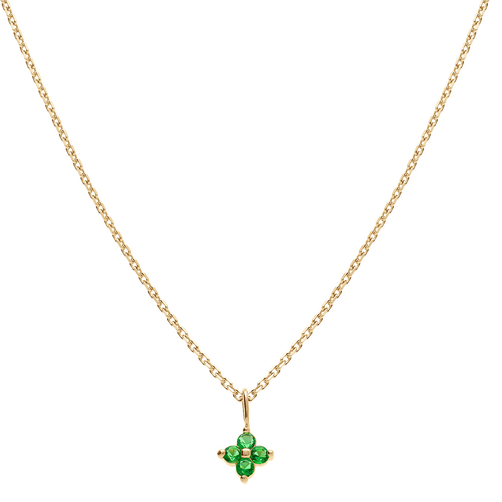 Collier en plaqu� or pendentif fleur d\'oxydes verts -  38+4cm - Vue 2
