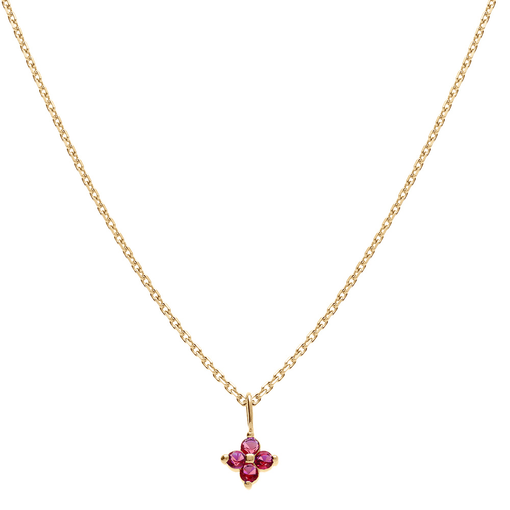 Collieren plaqu� or pendentif fleur d\'oxydes rouges -  38+4cm - Vue 2