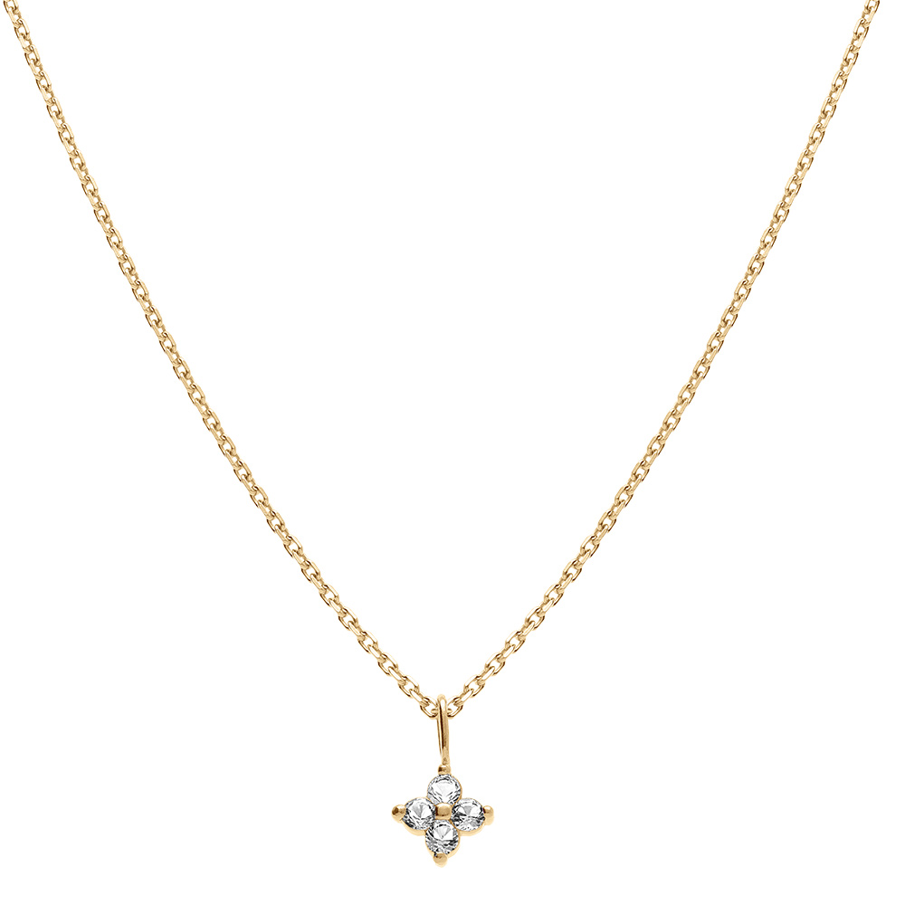 Collier en  plaqu� or pendentif fleur d\'oxydes blancs -  38+4cm - Vue 2