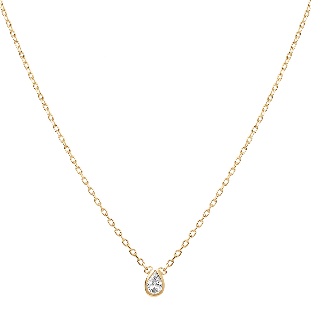 Collier en plaqu� or goutte d\'oxyde blanc serti clos  - 38+4cm - Vue 2