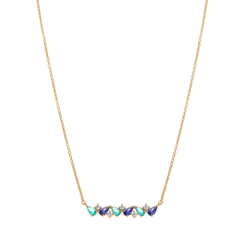 Collier en plaqu� or navettes bleues et blanches - 42+3cm - Vue 2