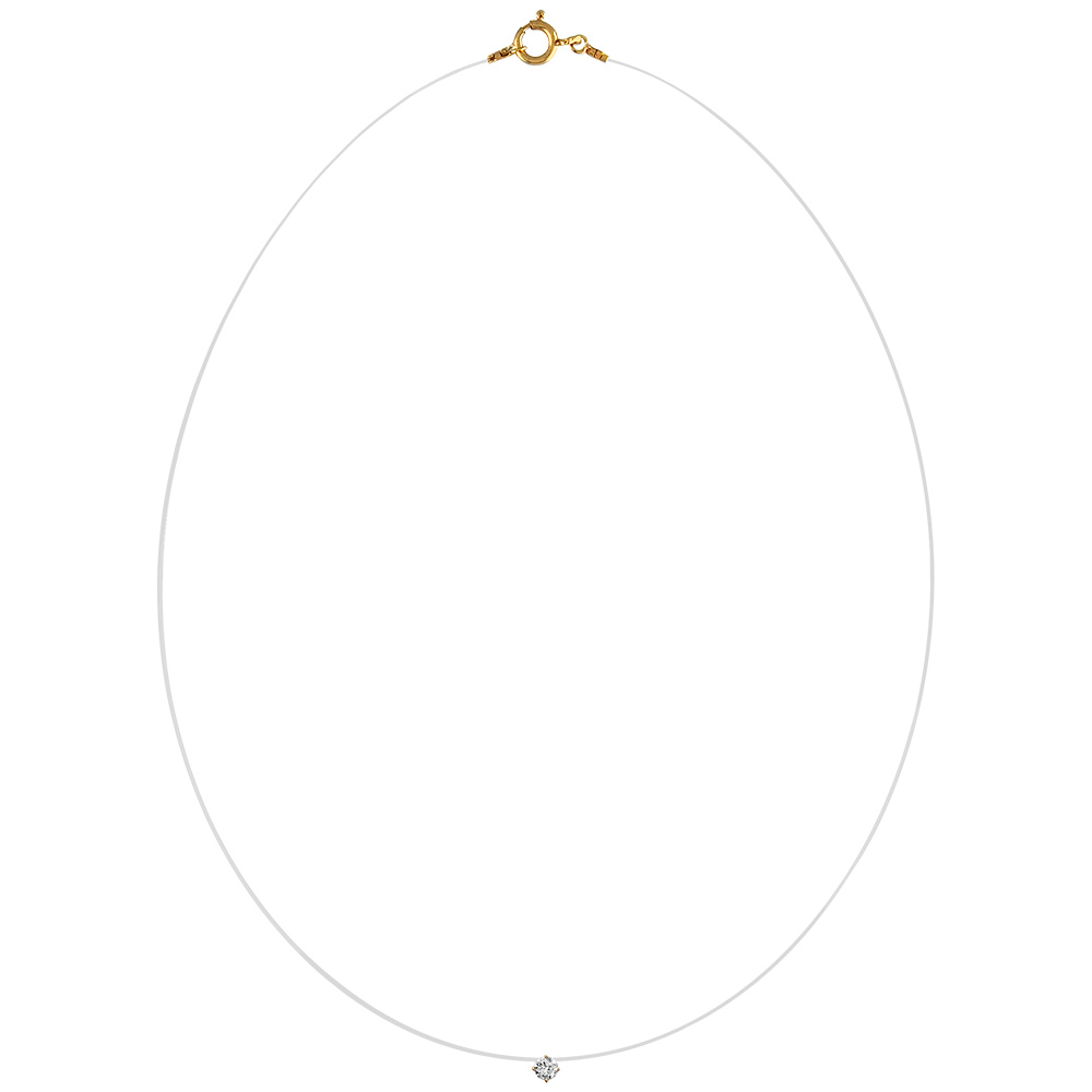 Collier en plaqu� or fil en nylon avec pendentif oxyde blanc solitaire de 3mm - longueur 42cm - Vue 2