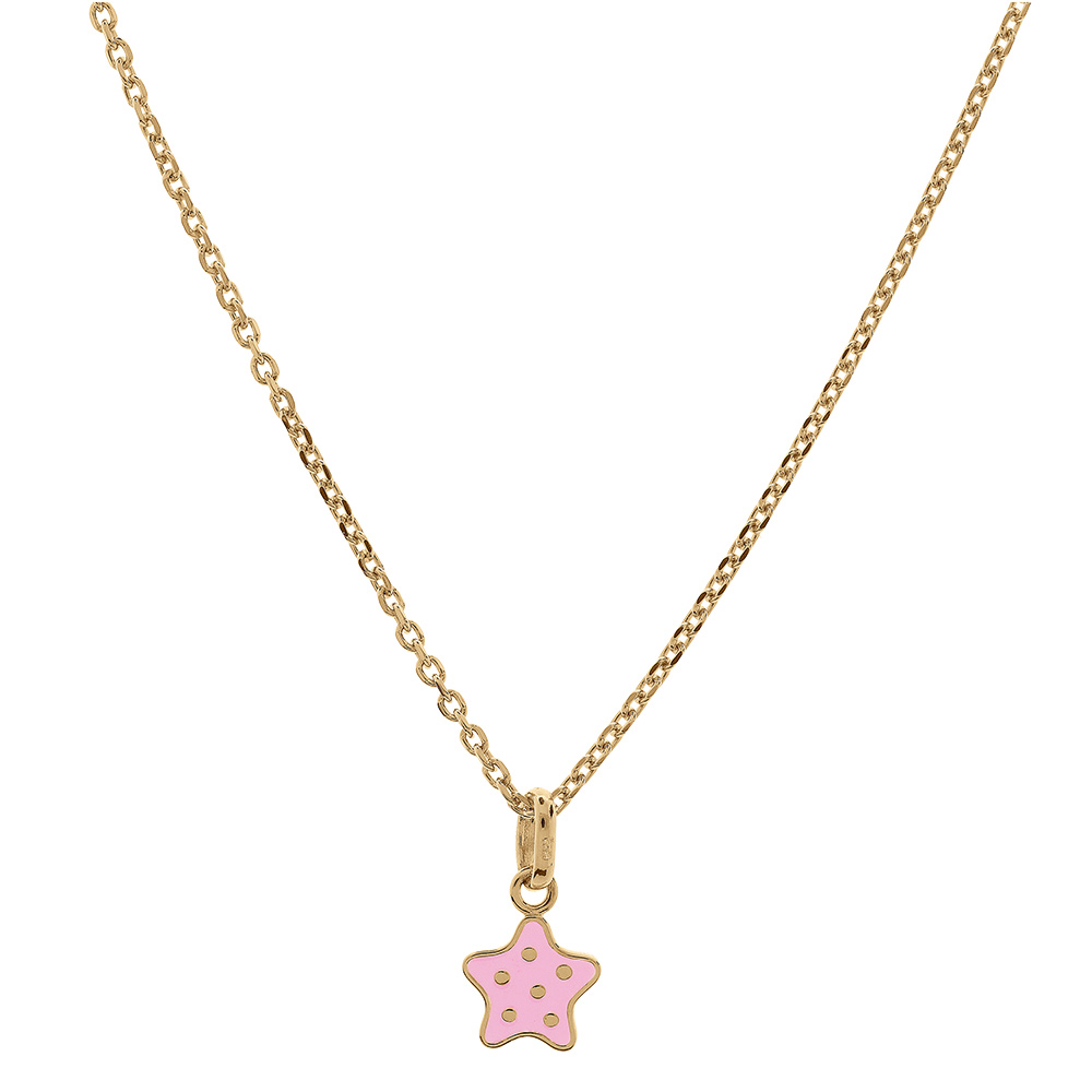 Collier en plaqu� or cha�ne avec pendentif �toile rose � poids 36+2cm - Vue 2