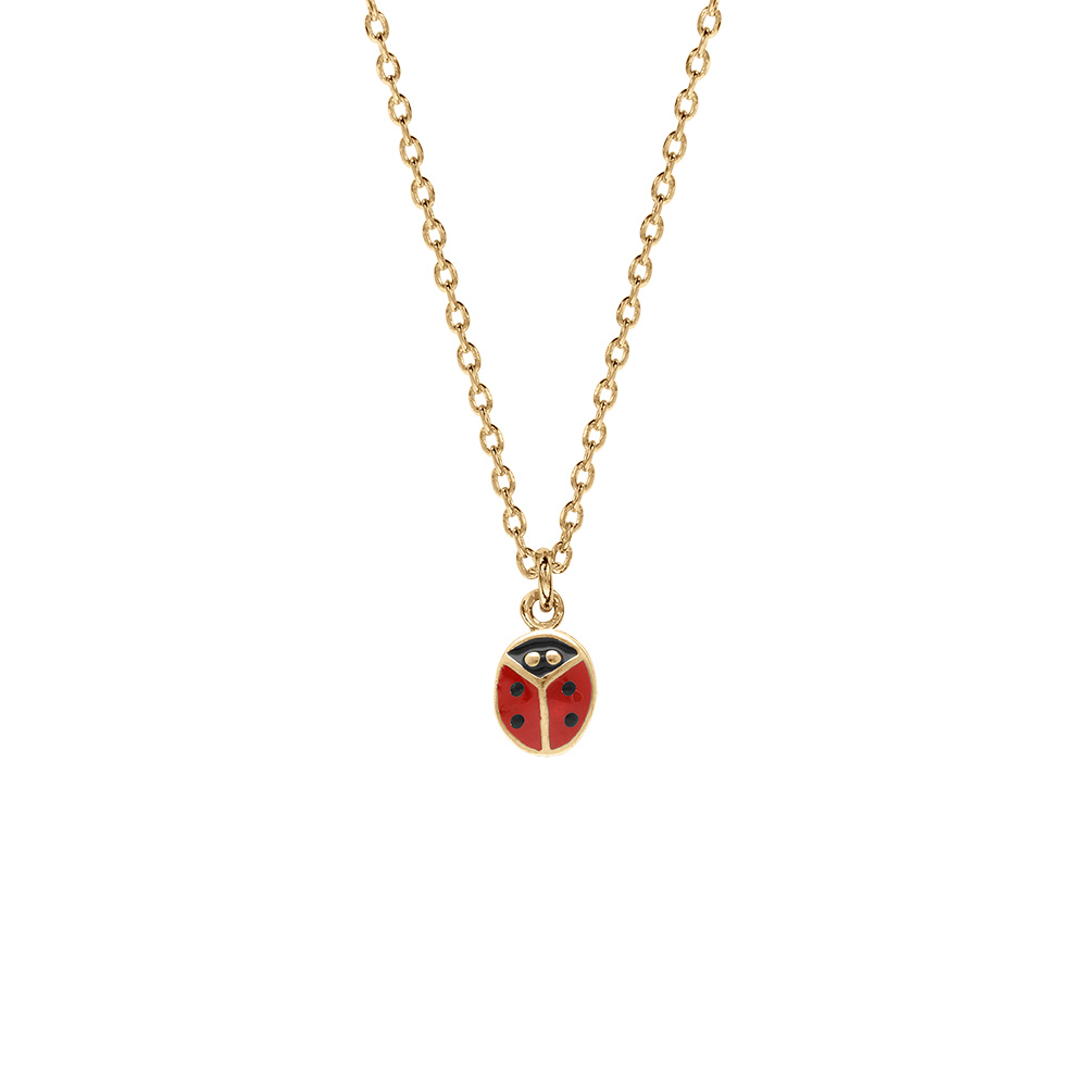 Collier pour enfant en plaqu� or cha�ne avec pendentif coccinelle - longueur 36cm + 2cm de rallonge - Vue 2