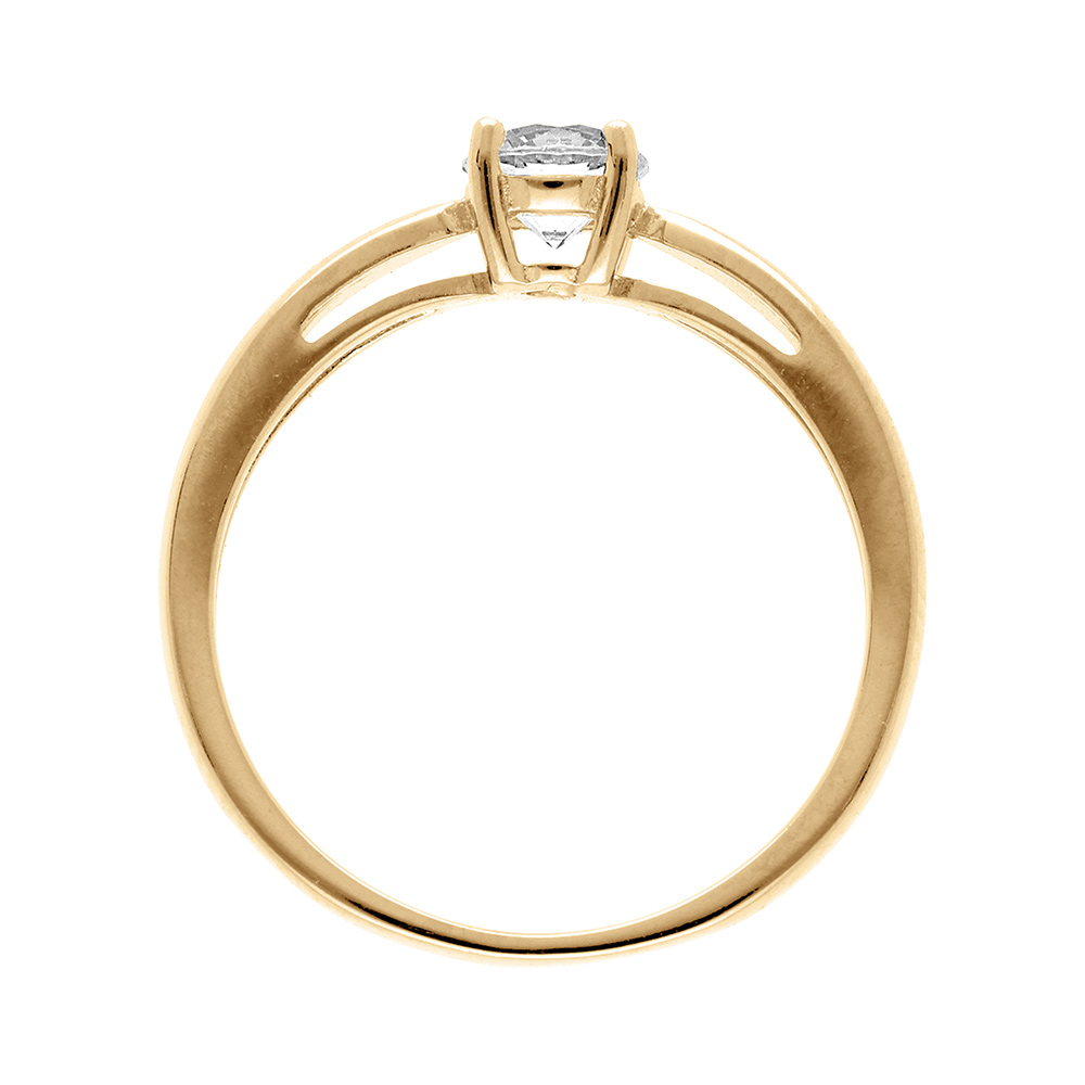 Bague solitaire en plaqu� or 5mm oxyde blanc serti griffes - Vue 2