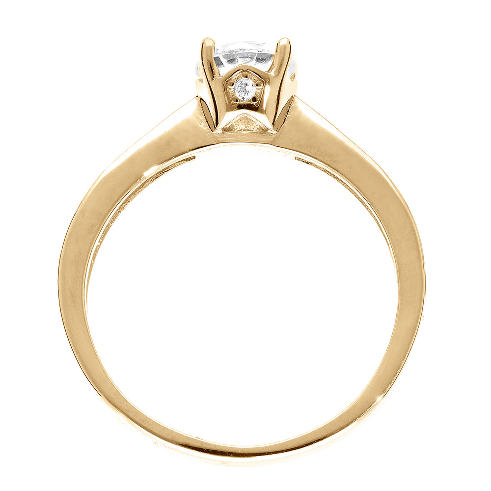 Bague en plaqu� or solitaire avec court rail d\'oxydes blancs sertis et 1 oxyde blanc serti griffe - Vue 2