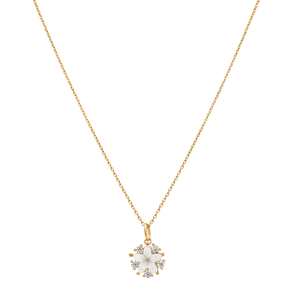 Pendentif en plaqu� or fleur nacre v�ritable et oxydes blancs - Vue 2