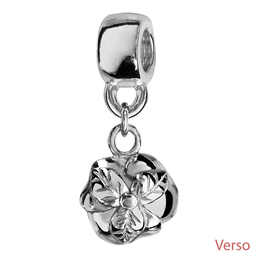 Charms Thabora en argent rhodi� fleur de rose suspendue - Vue 2