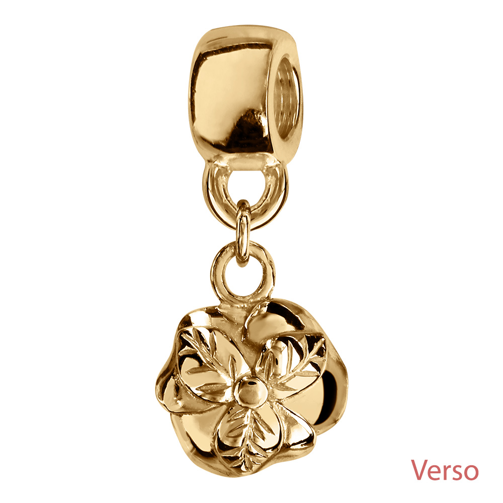 Charms coulissant en vermeil suspendu rose - Vue 2