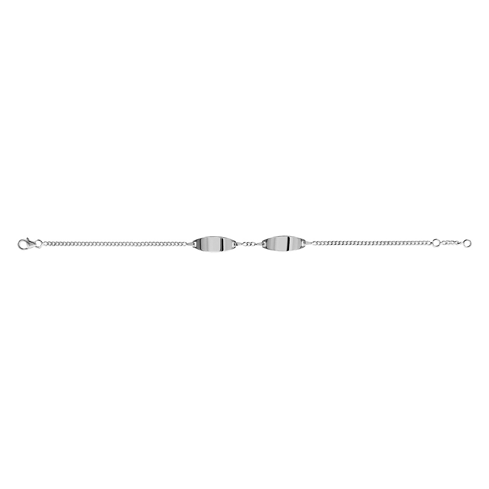 Gourmette en argent maille serr�e avec 2 plaques ovales - largeur 2mm et longueur 18cm + 1cm de rallonge - Vue 3