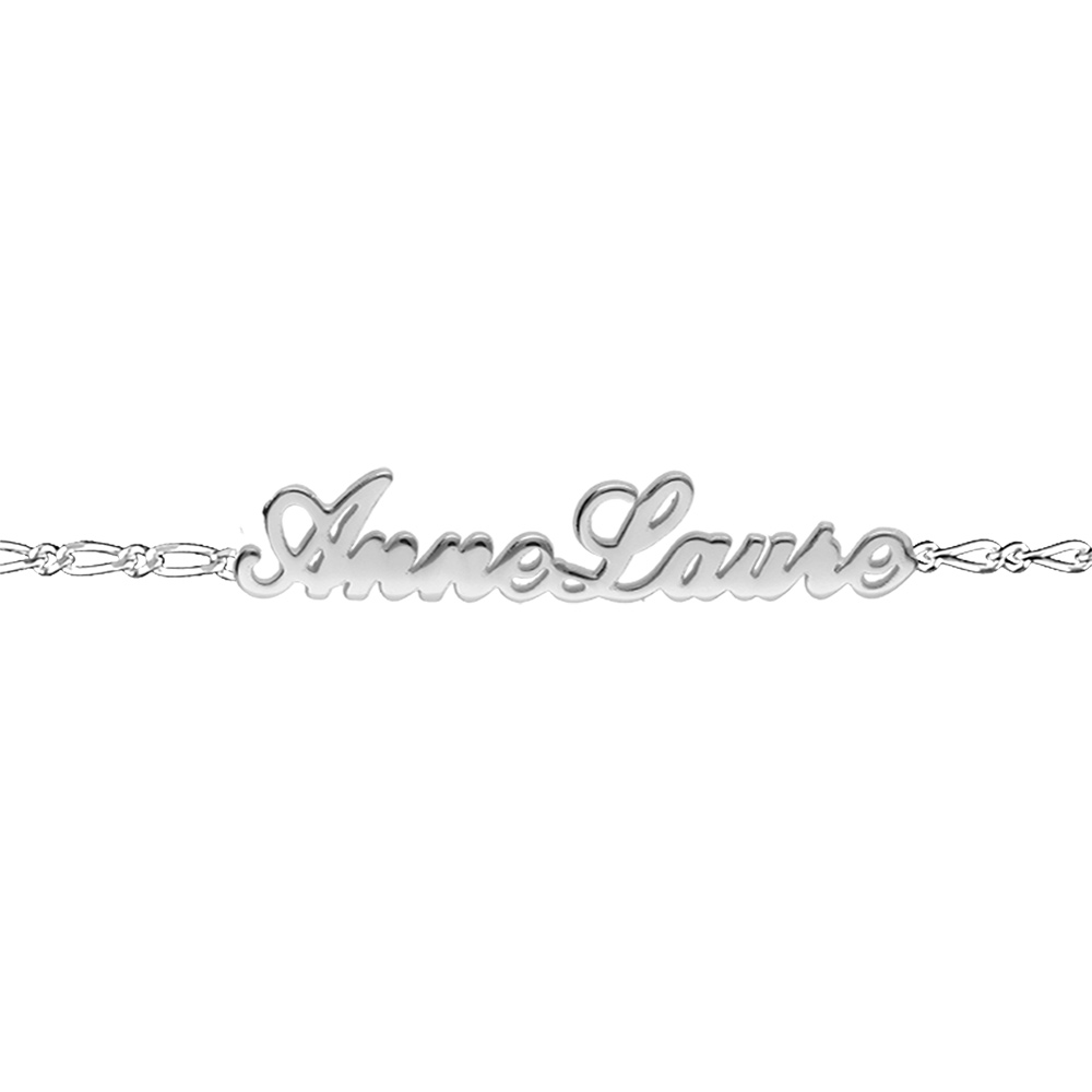 Bracelet en argent cha�ne mailles 1+1 largeur 2mm avec d�coupe anglaise 1 pr�nom - longueur 18,5cm r�glable 17cm - Vue 3