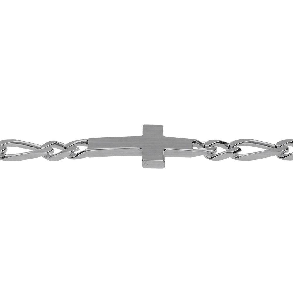 Bracelet en argent passiv� 1+3 4mm croix plate lisse  - 18cm - Vue 3
