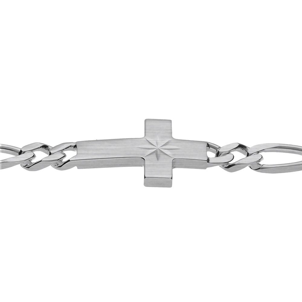 Bracelet en argent passiv� 1+3 5mm croix plate lisse diamant�e etoil�e  - 19cm - Vue 3