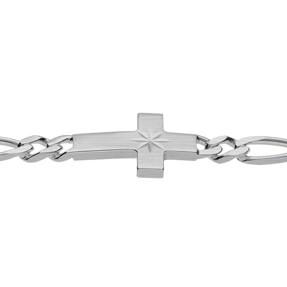 Bracelet en argent satin� 1+3 5mm croix plate lisse diamant�e �toile -19cm - Vue 3