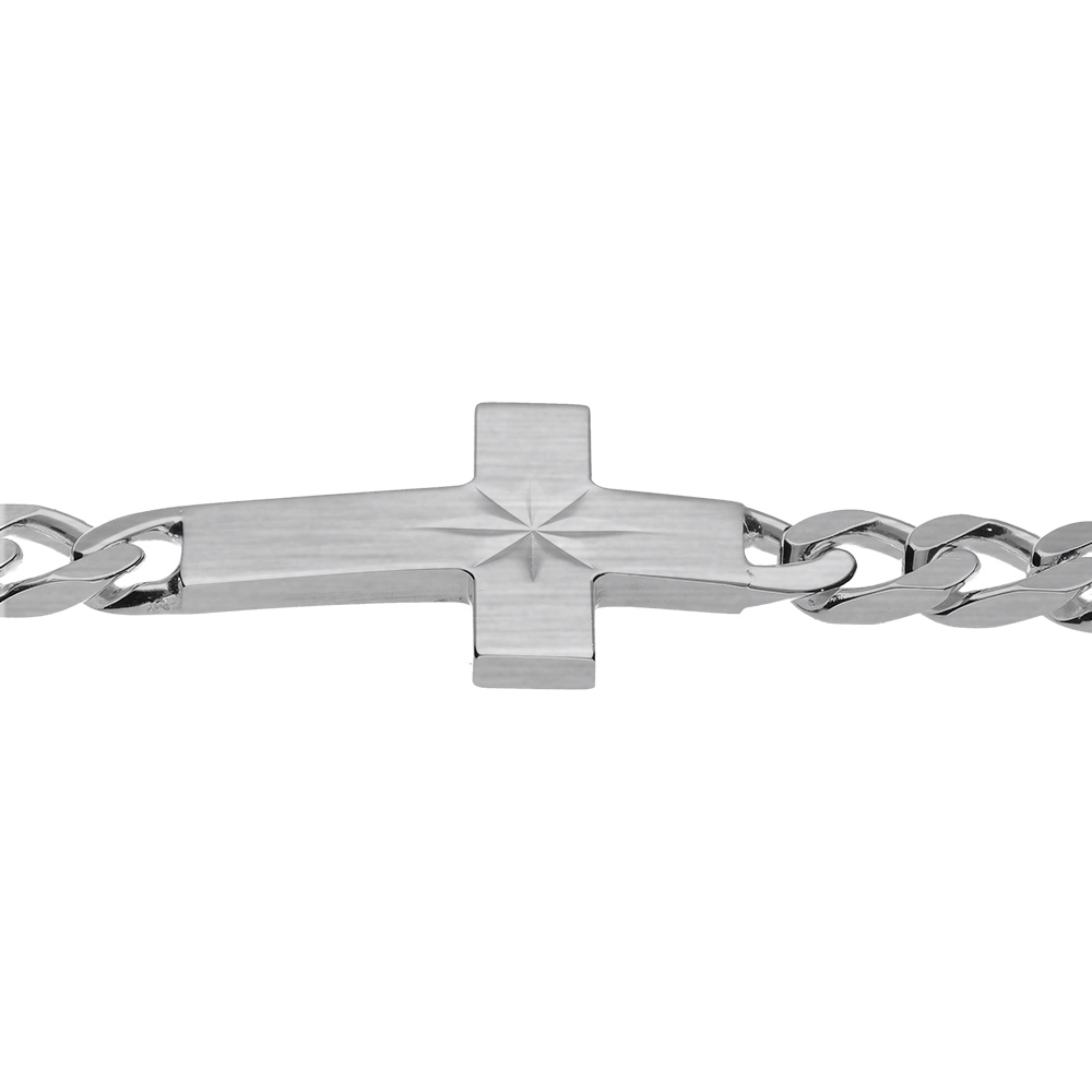 Bracelet en argent passiv� 1+3 6mm croix plate lisse diamant�e etoil�e -  20cm - Vue 3
