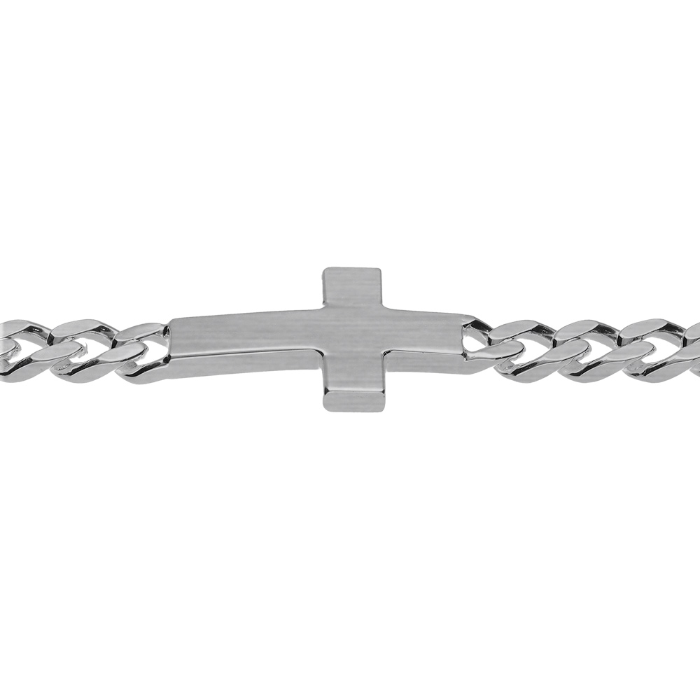 Bracelet en argent passiv� maille gourmette 5mm croix plate lisse  - 19cm - Vue 3