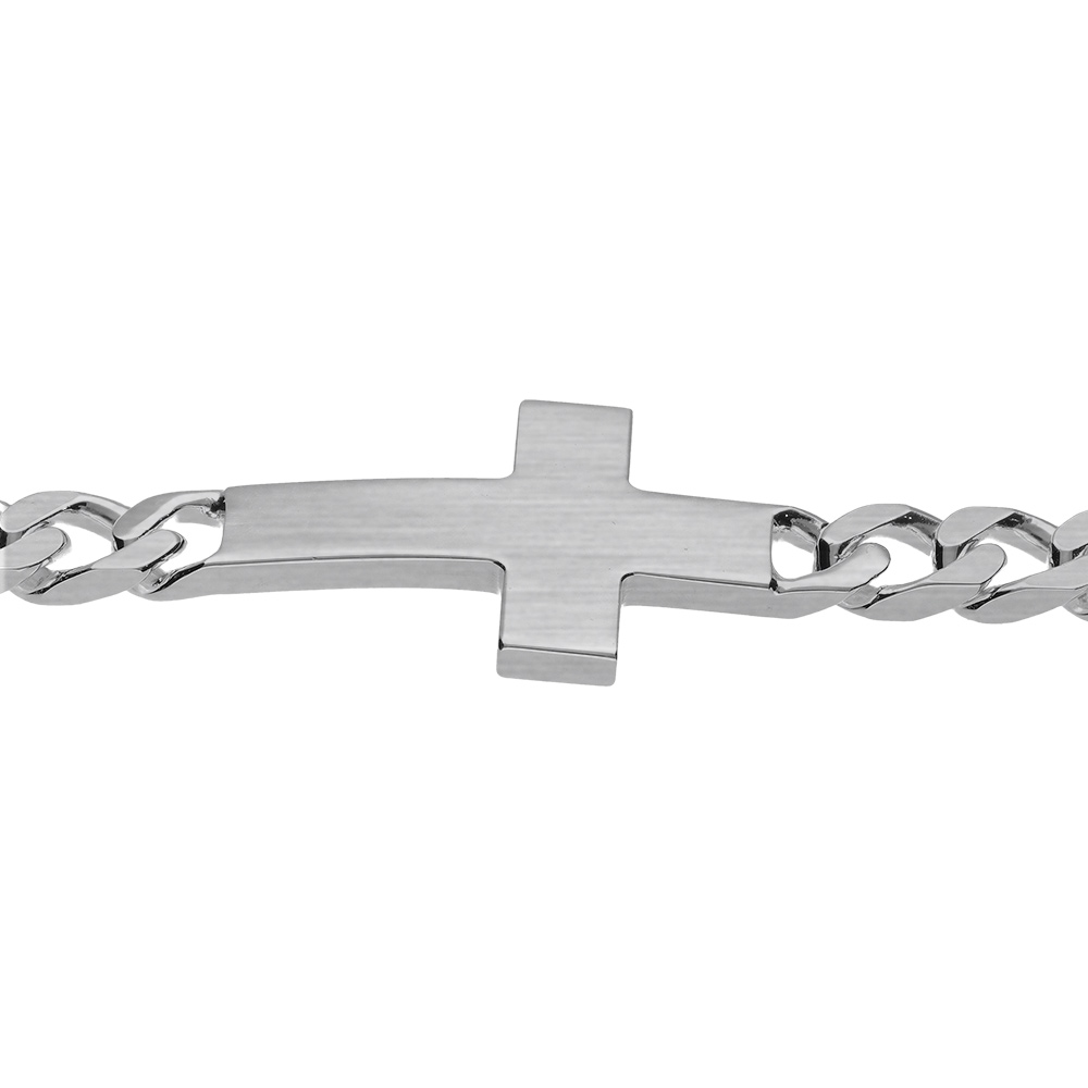 Bracelet en argent passiv� maille gourmette 6mm croix plate lisse  - 20cm - Vue 3