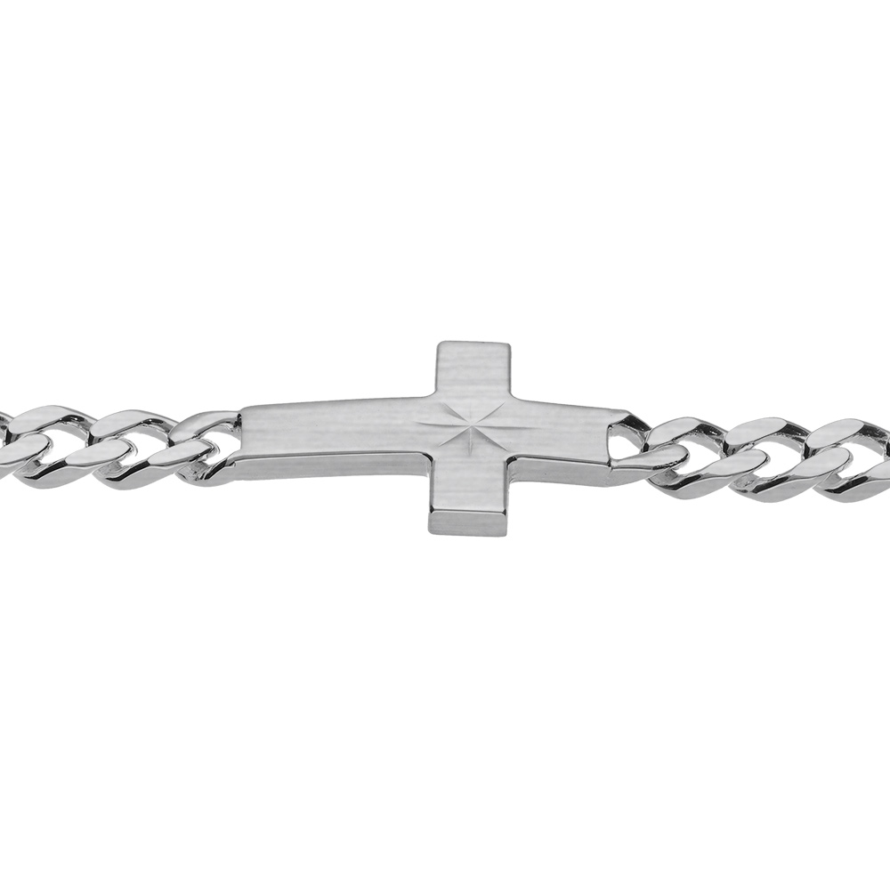 Bracelet en argent passiv� maille gourmette 5mm croix plate lisse diamant�e etoil�e - 19cm - Vue 3