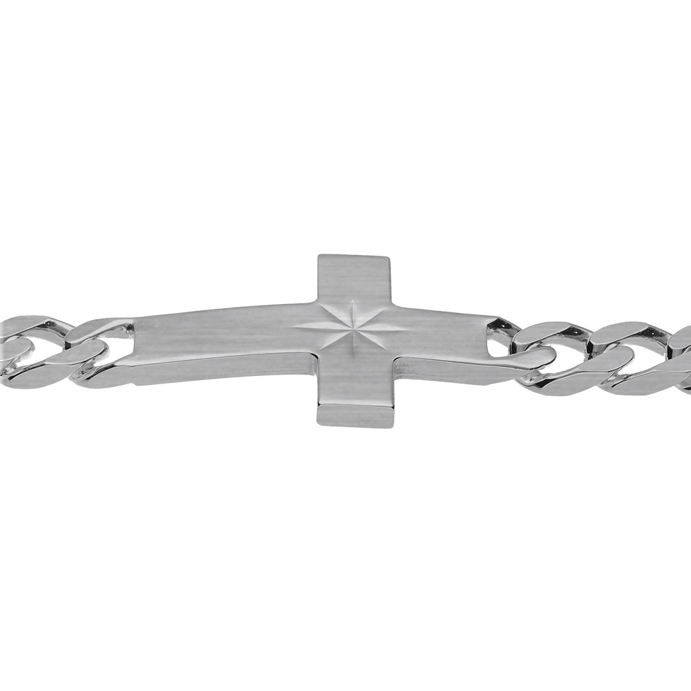 Bracelet en argent passiv� maille gourmette 6mm croix plate lisse diamant�e etoil�e  -  20cm - Vue 3