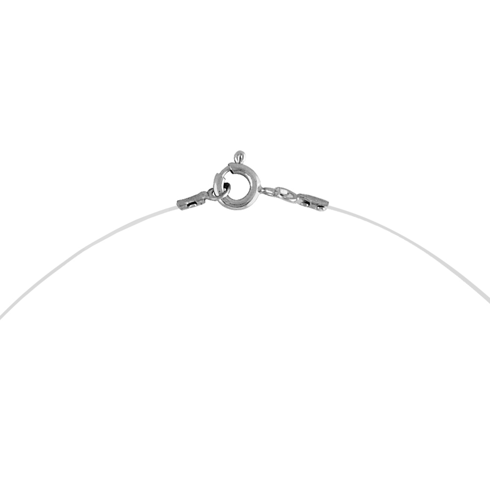 Collier en argent rhodi� fil en nylon avec pendentif oxyde blanc solitaire de 3mm - longueur 42cm - Vue 3