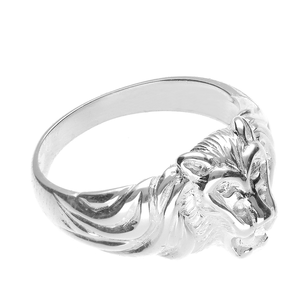 Chevali�re lion en argent petit mod�le avec oxyde blanc entre les dents - Vue 3