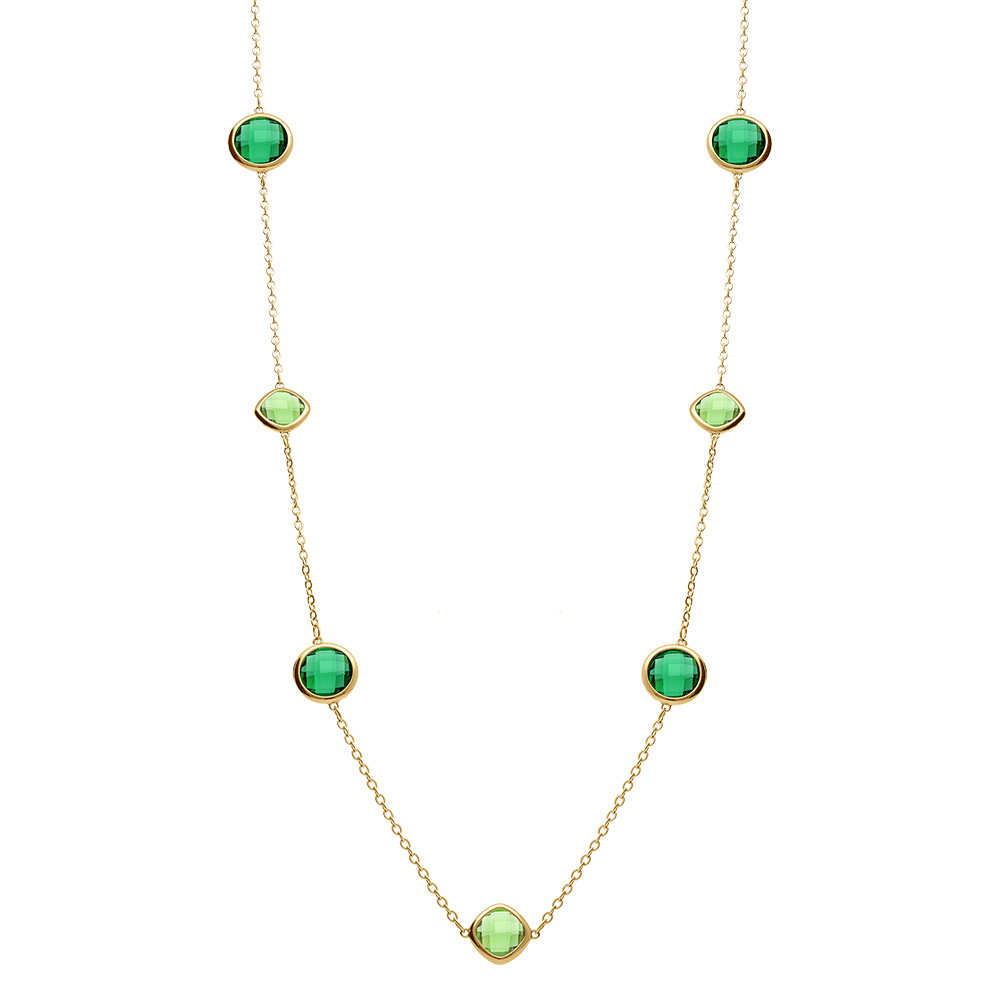 Collier en acier dor� sautoir d\'oxydes carr�s vert fonc� et vert clair - Vue 3