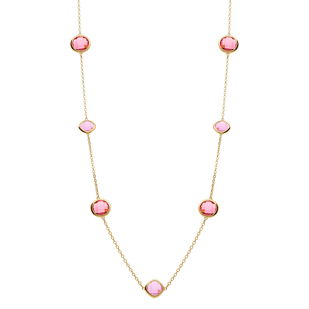 Collier en acier dor� sautoir d\'oxydes carr�s d�grad� de rose - Vue 3