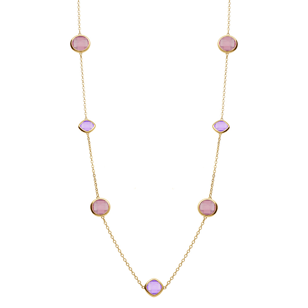 Collier en acier dor� sautoir d\'oxydes carr�s d�grad� de violet - Vue 3