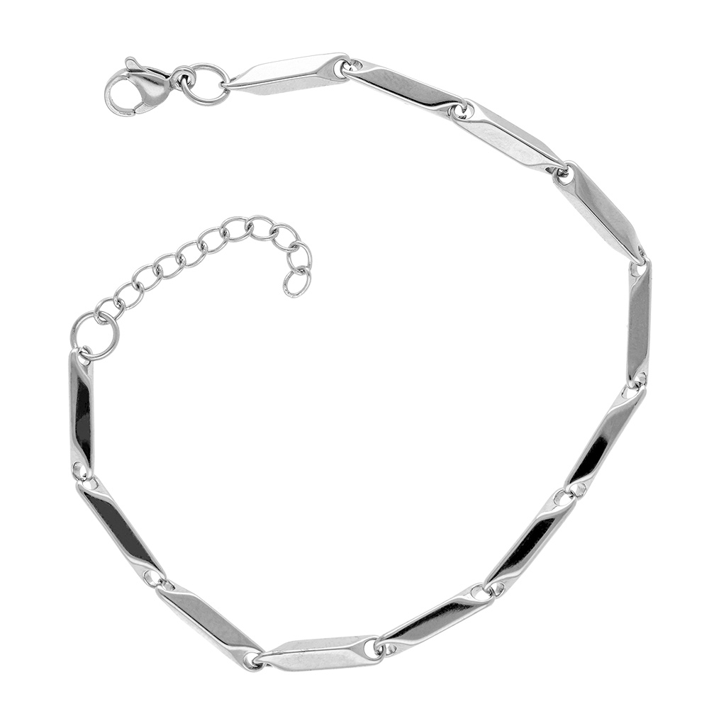 Bracelet en acier longues mailles rectangulaires - longueur 20cm r�glable - Vue 3
