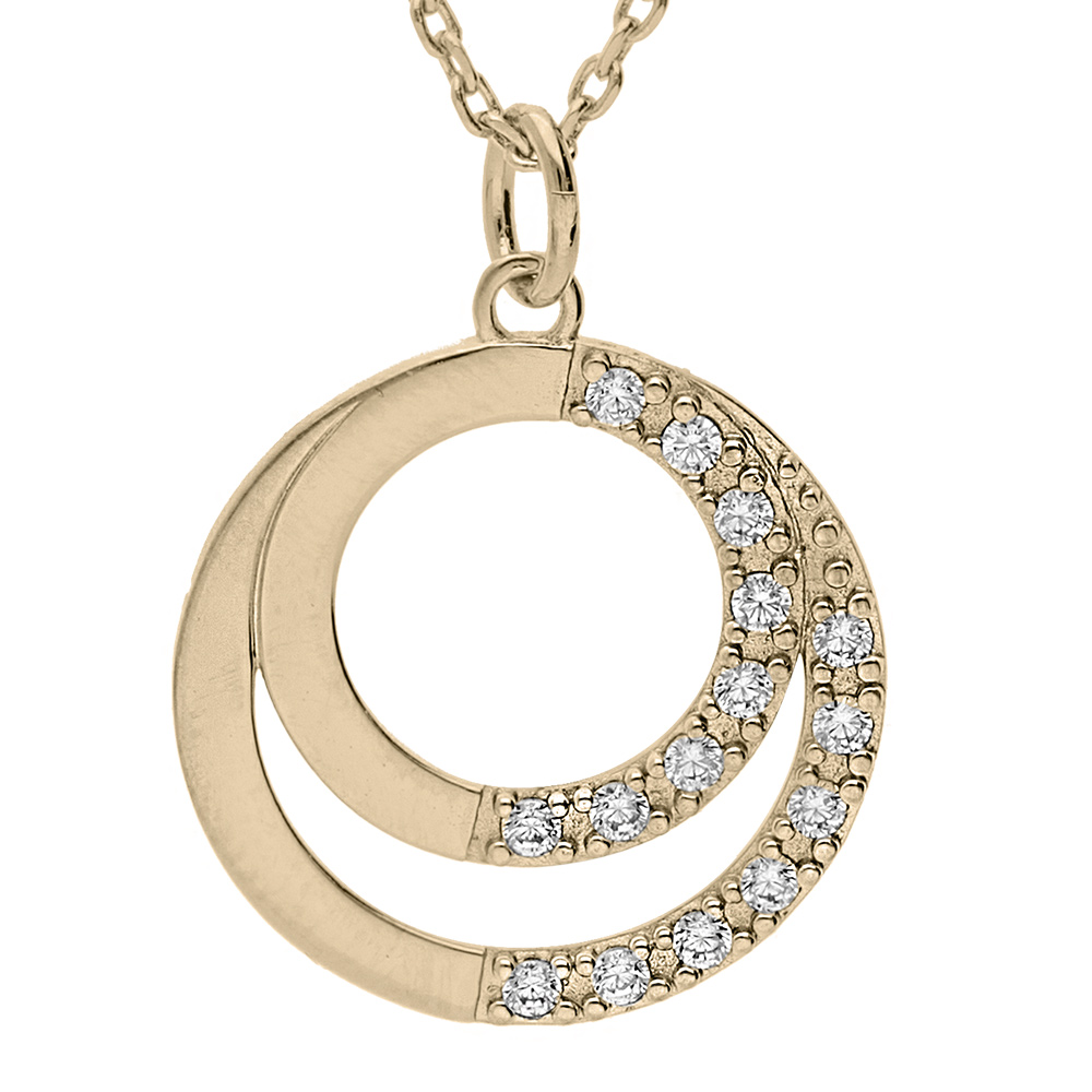 Collier en vermeil double cercle � graver avec oxydes blancs sertis - 42+3cm - Vue 3