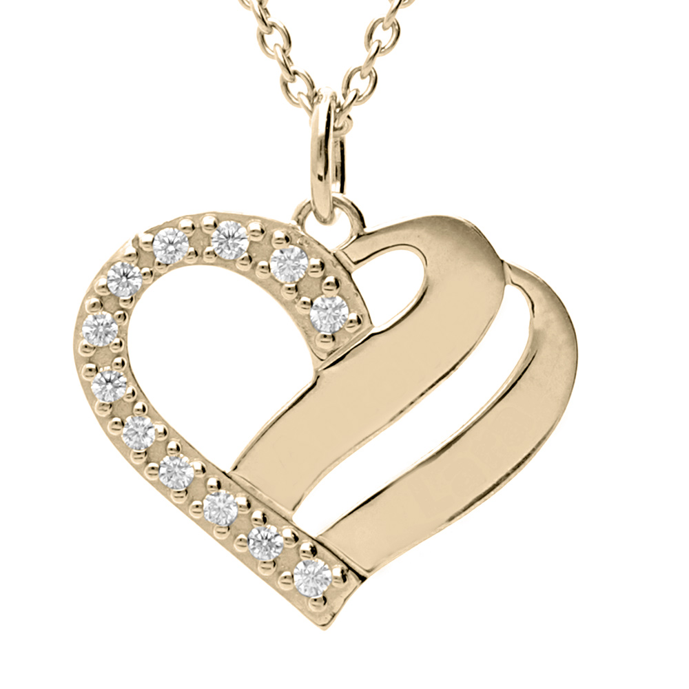 Collier en vermeil coeur � graver avec oxydes blancs sertis - 42+3cm - Vue 3