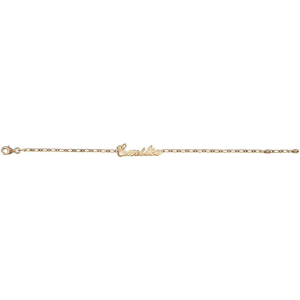 Bracelet en plaqu� or cha�ne mailles 1+1 largeur 2mm avec d�coupe anglaise 1 pr�nom - longueur 18,5cm r�glable 17cm - Vue 3