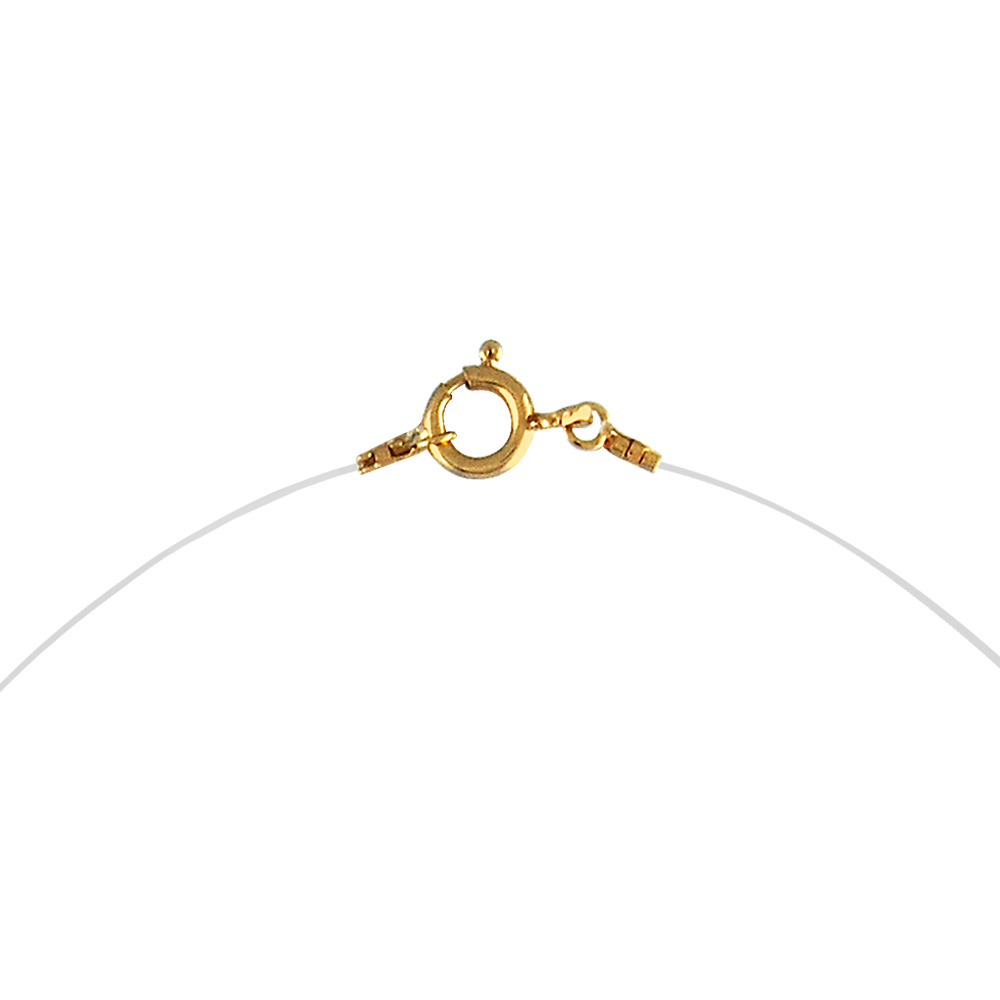 Collier en plaqu� or fil en nylon avec pendentif oxyde blanc solitaire de 5mm - longueur 42cm - Vue 3