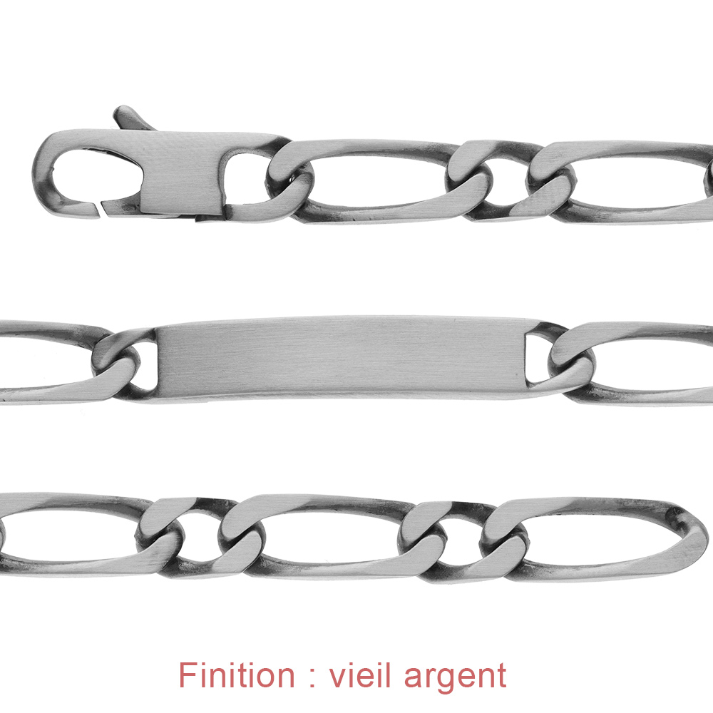 Gourmette en argent maille figaro 1+1 largeur 8mm et longueur 21cm - Vue 4