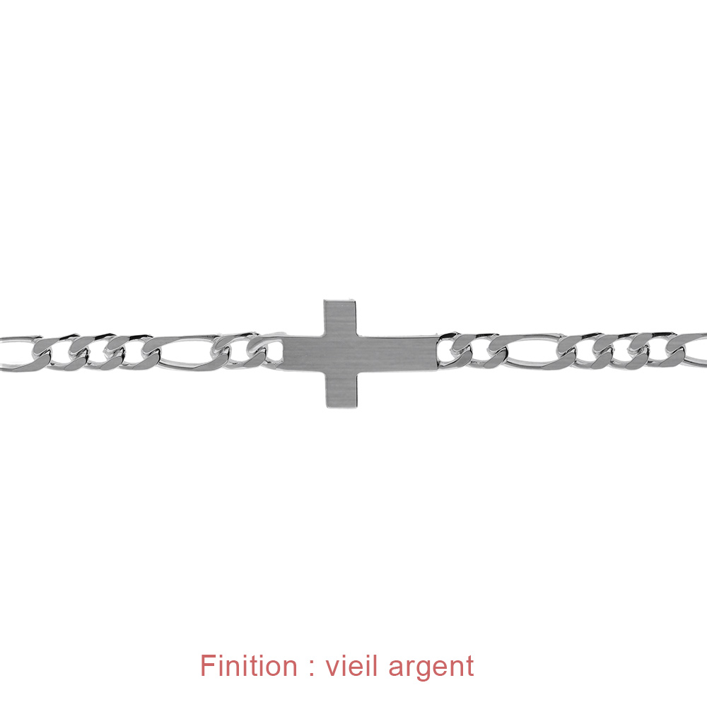 Bracelet en argent passiv� 1+3 4mm croix plate lisse  - 18cm - Vue 4