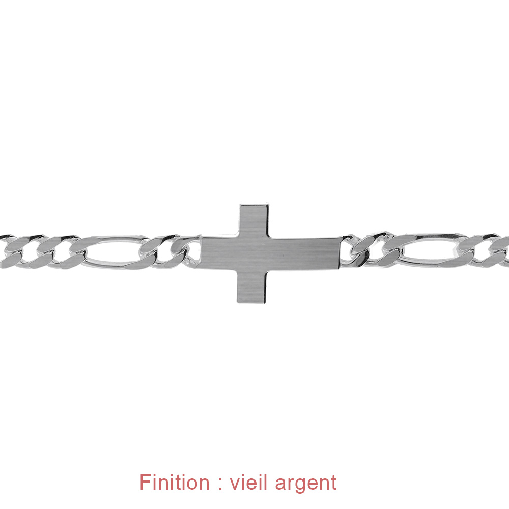 Bracelet en argent passiv� 1+3 5mm croix plate lisse  - 19cm - Vue 4