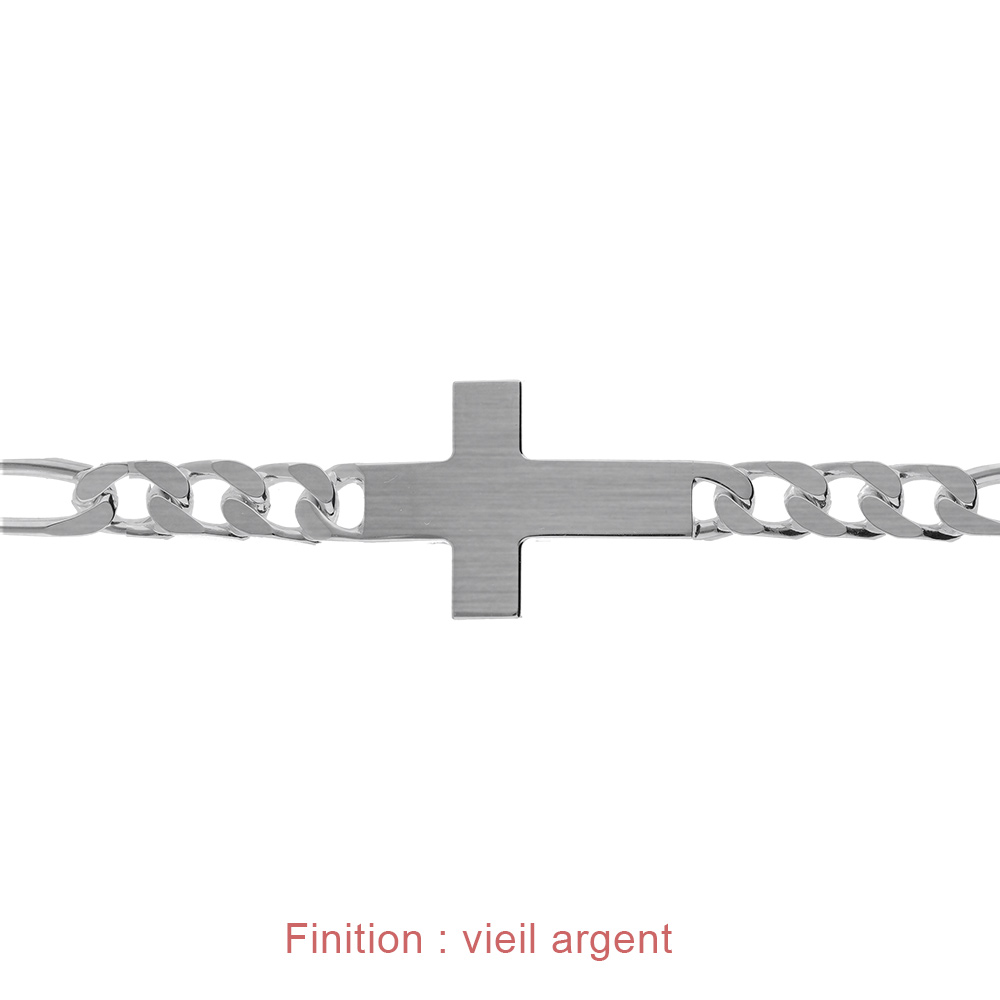 Bracelet en argent passiv� 1+3 6mm croix plate lisse  - 20cm - Vue 4