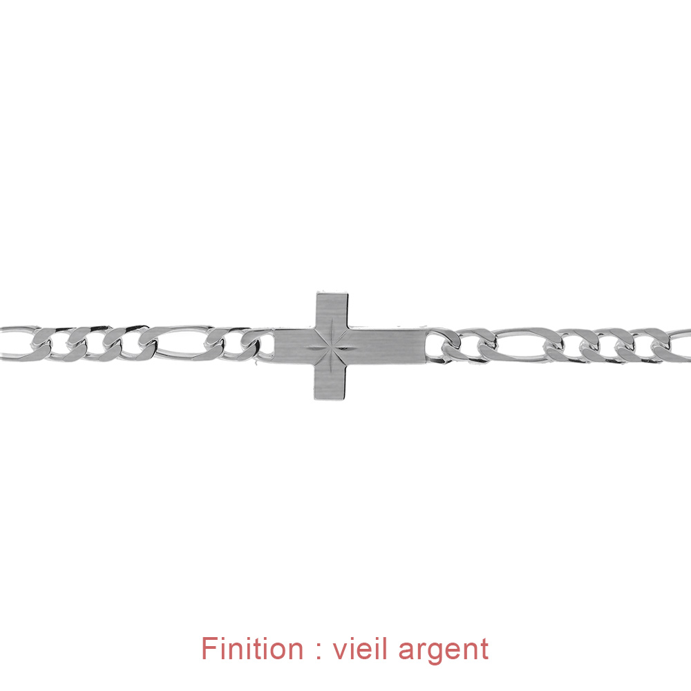 Bracelet en argent 1+3, 4mm croix plate lisse diamant�e etoil�e - 18cm - Vue 4
